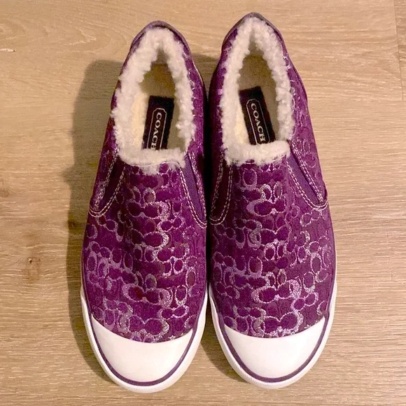 [Coach] Signature Shearling Flat Sneaker Tennis Shoes in Purple Lilac Womens 5.5 - Picture 5 of 15